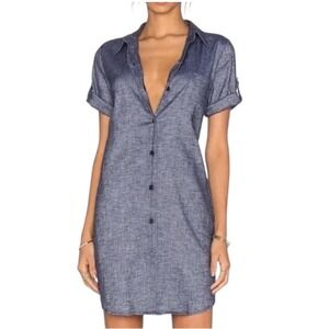 Theory Dress Women 8 Blue Mayvine Linen Blend‎ Shirtdress Roll Tab Sleeve Mini